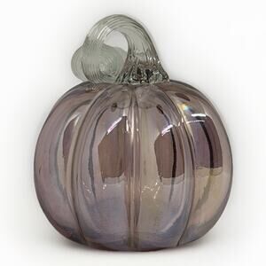 Iridescent Art Glass Pumpkin Paperweight Hand Blown Style Decorative Fall Decor